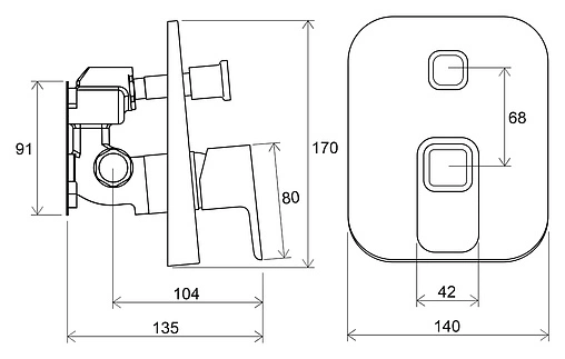 Смеситель для ванны скрытого монтажа Ravak 10° TD 065.00 хром X070070
