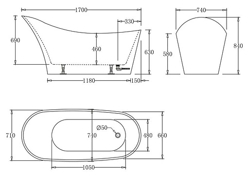 Ванна акриловая отдельностоящая BelBagno 170x71 BB62-1700
