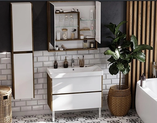 Шкаф-зеркало Aquaton Сканди 90 белый/дуб рустикальный 1A252302SDZ90