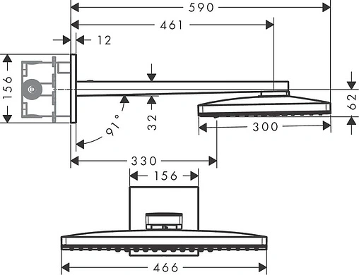 Лейка верхнего душа с настенным креплением Hansgrohe Rainmaker Select 460 2jet белое стекло/хром 24005400
