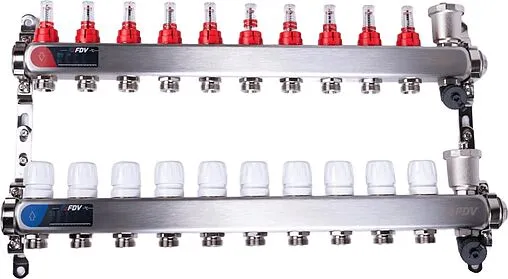 Группа коллекторная с расходомерами 10 отводов 1&quot;в/в x ¾&quot;ек FDV S1103C-2/10