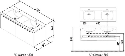 Тумба под умывальник подвесная Ravak SD Classic 130 белый/латте X000000943