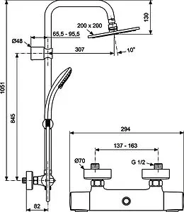 Душевая система с термостатом для душа Ideal Standard IdealRain cube хром A5833AA Душевая система с термостатом для душа Ideal Standard IdealRain cube хром A5833AA, 2