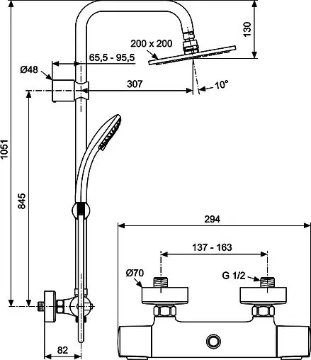 Душевая система с термостатом для душа Ideal Standard IdealRain cube хром A5833AA Душевая система с термостатом для душа Ideal Standard IdealRain cube хром A5833AA