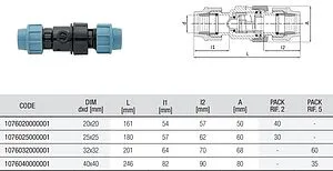 Клапан обратный пружинный для ПНД трубы 32мм x 32мм Unidelta 1076032000001, 2
