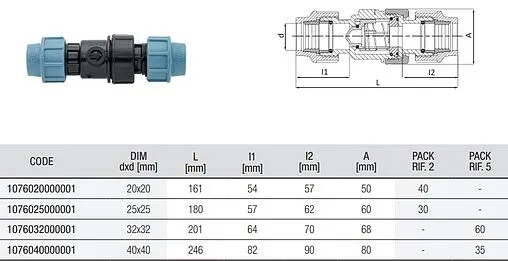 Клапан обратный пружинный для ПНД трубы 32мм x 32мм Unidelta 1076032000001