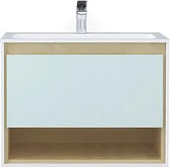 Тумба-умывальник подвесная Jorno Glass 80 белый/дуб сонома Gla.01.77/P/W+Mol.08.80/W