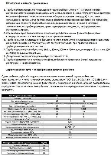 Труба полиэтиленовая VARMEGA 20 x 2.0 мм PE-RT бухта 200м VM30202