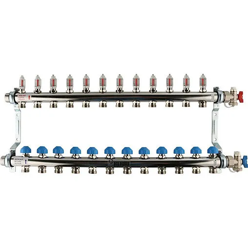 Группа коллекторная с расходомерами 12 отводов 1&quot;н/н x ¾&quot;ек Rehau HKV-D 12081211002