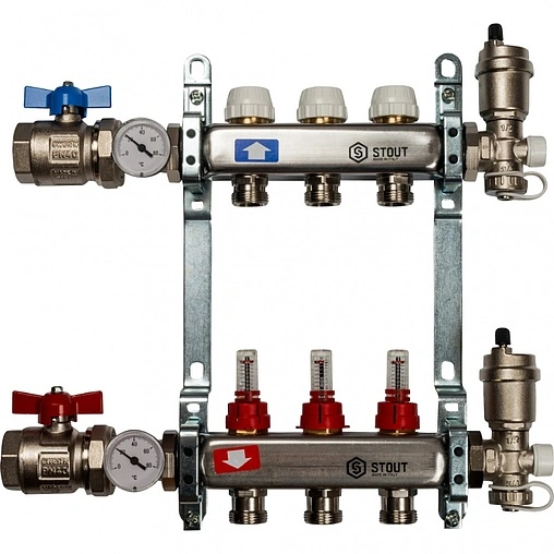 Группа коллекторная с расходомерами 3 отвода 1&quot;в/в x ¾&quot;ек Stout SMS 0907 000003