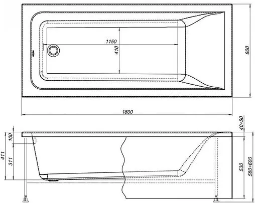 Ванна акриловая Toni Arti Modena 180х80 TA-M18080 Ванна акриловая Toni Arti Modena 180х80 TA-M18080