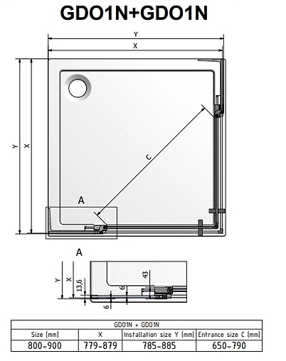 Душевое ограждение 900x900мм прозрачное стекло Roltechnik Elegant Neo Line GDO1N+GDO1N/900*900 188-9000000-00-02+188-9000000-00-02