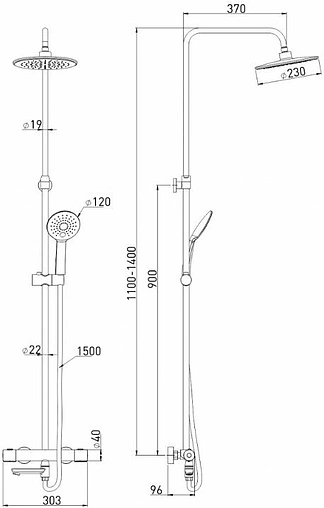 Душевая система с термостатом для ванны Gross Aqua Space Thermofix хром GA9014SMTD05