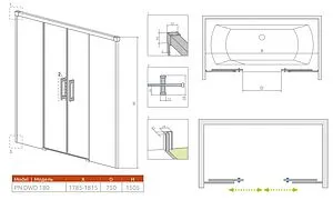 Шторка на ванну 1800мм прозрачное стекло Radaway Idea Black PN DWD 180 10004180-54-01, 2