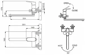 Смеситель для ванны с длинным изливом Bravat Pure хром F6105161C-01A, 2