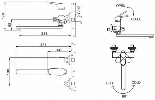 Смеситель для ванны с длинным изливом Bravat Pure хром F6105161C-01A