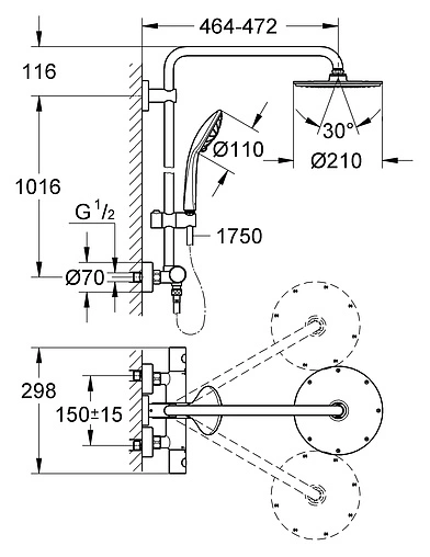 Душевая система с термостатом для душа Grohe Euphoria XXL System 210 хром 27964000