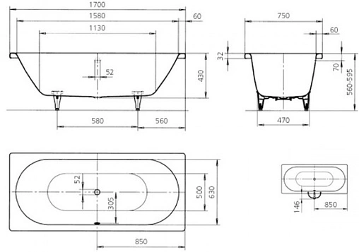 Ванна стальная Kaldewei Classic Duo 170x75 mod. 107 anti-slip белый 290730000001