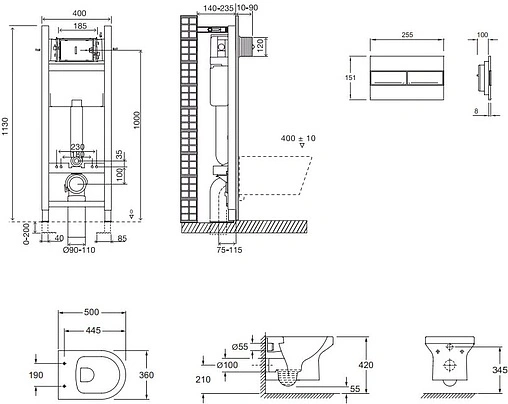 Комплект 5 в 1 Jacob Delafon Elite E21755RU-00 с кнопкой E4316-00 белый глянцевый