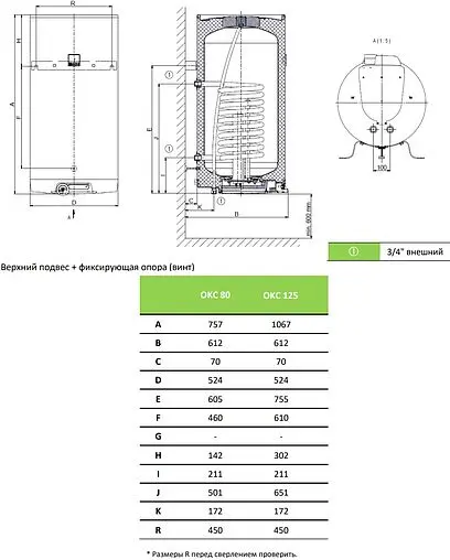 Бойлер комбинированного нагрева Drazice OKC 125 (9 кВт) 1103208101