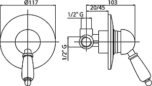 Смеситель для душа скрытого монтажа Cezares Vintage золото/чёрный VINTAGE-DIM-03/24-Sw-N Смеситель для душа скрытого монтажа Cezares Vintage золото/чёрный VINTAGE-DIM-03/24-Sw-N, 2