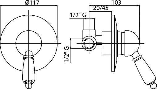 Смеситель для душа скрытого монтажа Cezares Vintage золото/чёрный VINTAGE-DIM-03/24-Sw-N