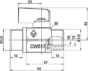 Кран шаровый мини ½"н x ½"н Bugatti Kansas 08100013 Кран шаровый мини ½"н x ½"н Bugatti Kansas 08100013, 2