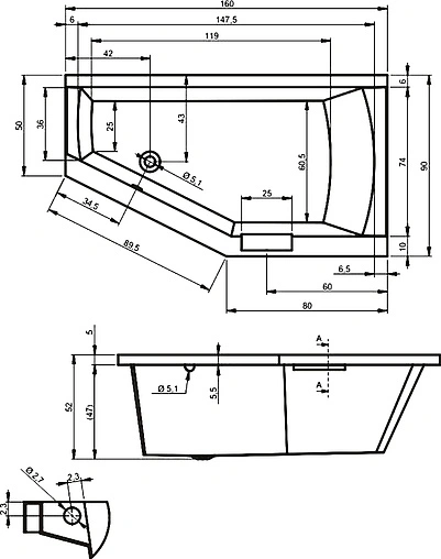 Ванна акриловая Riho GETA 160x90 L B030001005