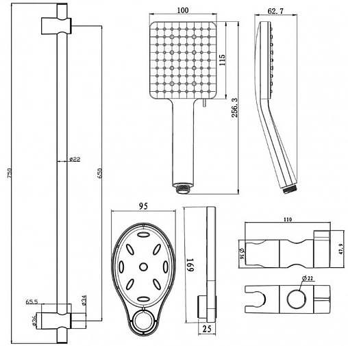 Душевая стойка Swedbe Hermes чёрный матовый 5113B