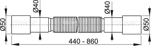 Слив гофрированный AlcaPlast 40/50x40/50мм L=440-860мм A702