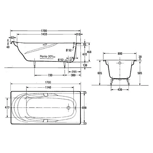 Ванна чугунная Jacob Delafon Adagio 170x80 E2910-00