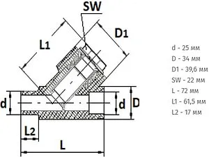 Фильтр угловой сетчатый 25мм н/в Политэк 9100312534 Фильтр угловой сетчатый 25мм н/в Политэк 9100312534, 2
