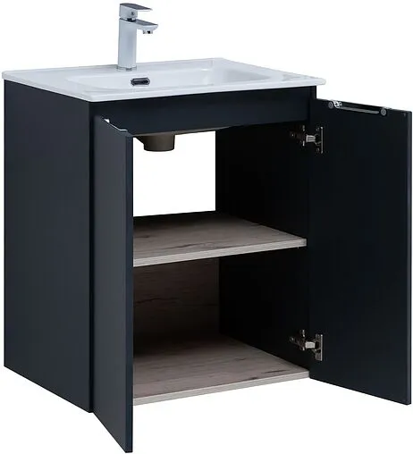 Тумба-умывальник подвесная Aquanet Алвита New 60 антрацит 00277523+00254363