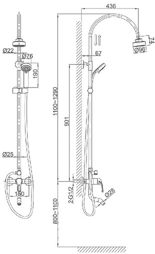 Душевая система со смесителем для ванны D&K Rhein.Eucharius хром DA1373701C11