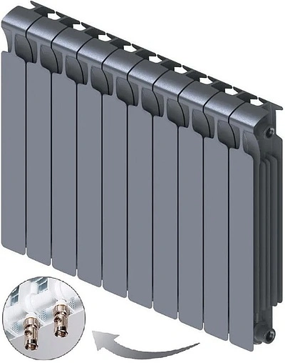 Радиатор биметаллический 10 секций нижнее правое подключение Rifar Monolit Ventil 500 серый RMVRF50010 tit
