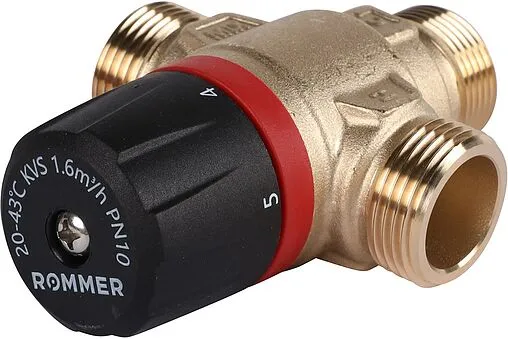 Трехходовой термостатический смесительный клапан ¾&quot; +20...+43°С Kvs 1.6 Rommer RVM-0121-164320