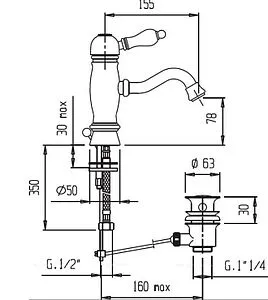 Смеситель для раковины Cezares Venezia золото/белый VENEZIA-LSM1-03/24-Bi Смеситель для раковины Cezares Venezia золото/белый VENEZIA-LSM1-03/24-Bi, 2