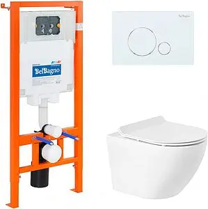 Комплект 5 в 1 BelBagno Sfera-R BB046CHR/BB2111SC/BB002-80/BB014-SR-BIANCO с кнопкой белый глянцевый, 1