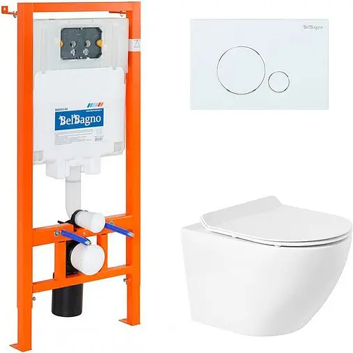 Комплект 5 в 1 BelBagno Sfera-R BB046CHR/BB2111SC/BB002-80/BB014-SR-BIANCO с кнопкой BB014-SR-BI белый глянцевый