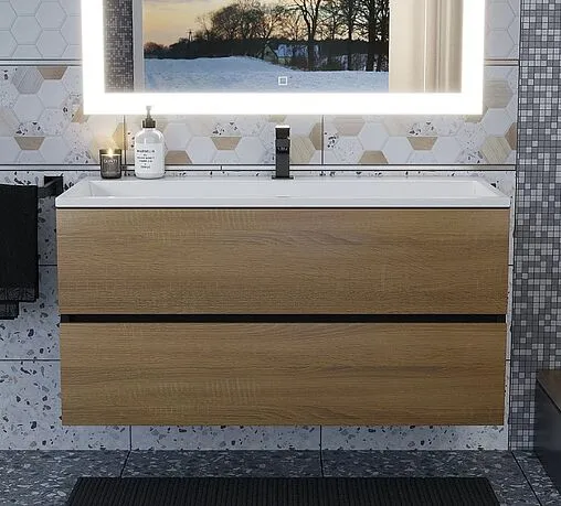 Тумба-умывальник подвесная Uperwood Barsa 100 дуб сонома/чёрный матовый 293020544 Тумба-умывальник подвесная Uperwood Barsa 100 дуб сонома/чёрный матовый 293020544