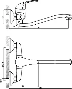 Смеситель для кухни настенный Rossinka хром A35-24, 2