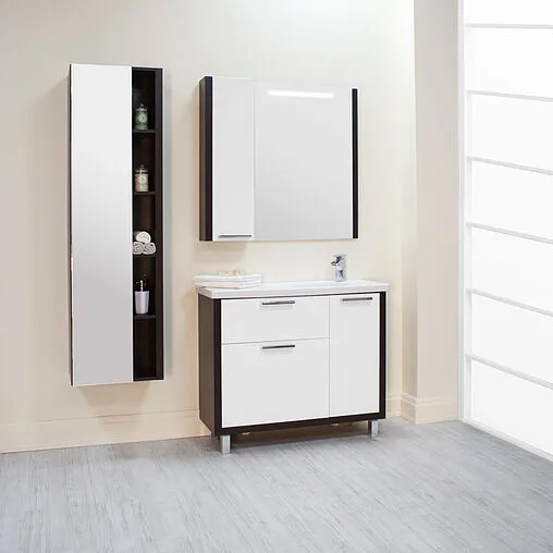 Шкаф-зеркало Aquaton Брайтон 100 L белый/венге 1A176702BR500