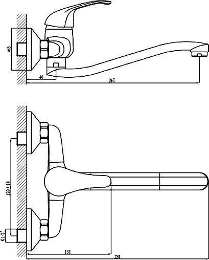 Смеситель для кухни настенный Rossinka хром A35-24 Смеситель для кухни настенный Rossinka хром A35-24