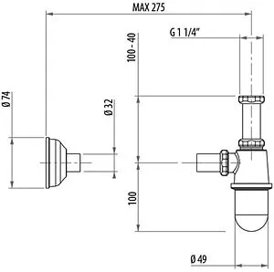 Сифон бутылочный для раковины Gattoni Accessori хром 0152/00C0 Сифон бутылочный для раковины Gattoni Accessori хром 0152/00C0, 2