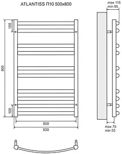 Полотенцесушитель электрический лесенка Lemark Atlantiss П10 800х500 черный матовый LM32810REBL, 2