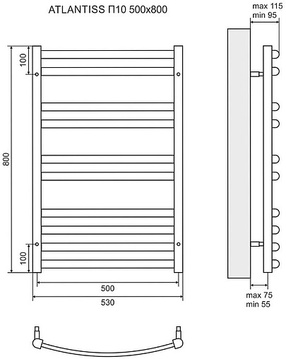 Полотенцесушитель электрический лесенка Lemark Atlantiss П10 800х500 черный матовый LM32810REBL