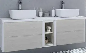 Тумба-умывальник подвесная Aquaton Брук 140 (60+20+60) дуб латте/белый, 1