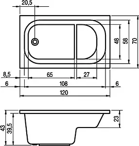 Ванна акриловая Riho PETIT 120x70 B149001005, 3