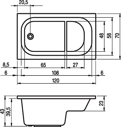 Ванна акриловая Riho PETIT 120x70 B149001005