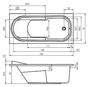 Ванна акриловая Riho COLUMBIA 160x75 B001001005, 3